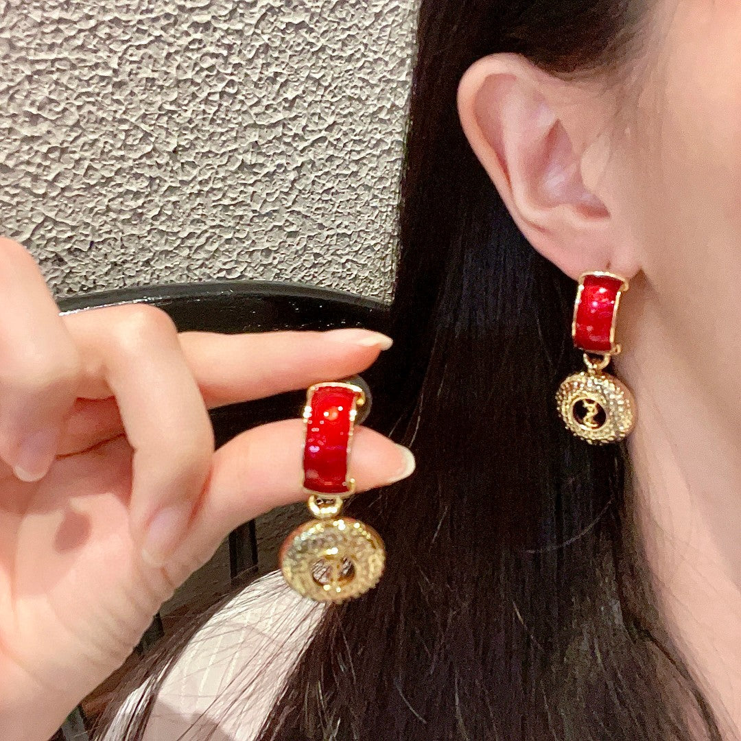 Letter Emblem Statement Earrings in Polished Metal-Tone front product view