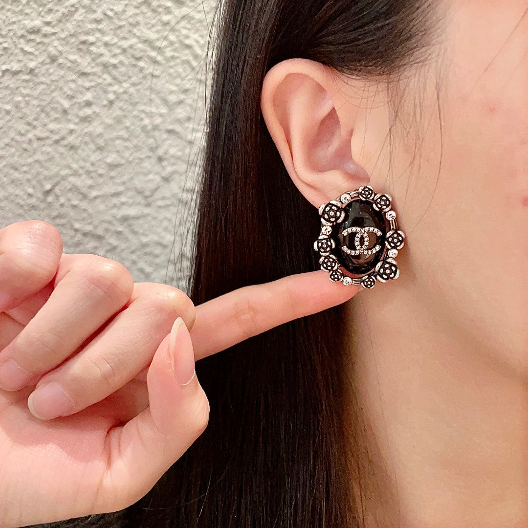 Camellia Crystal-Accent Stud Earrings – Camellia Detail – Design 002 front product view