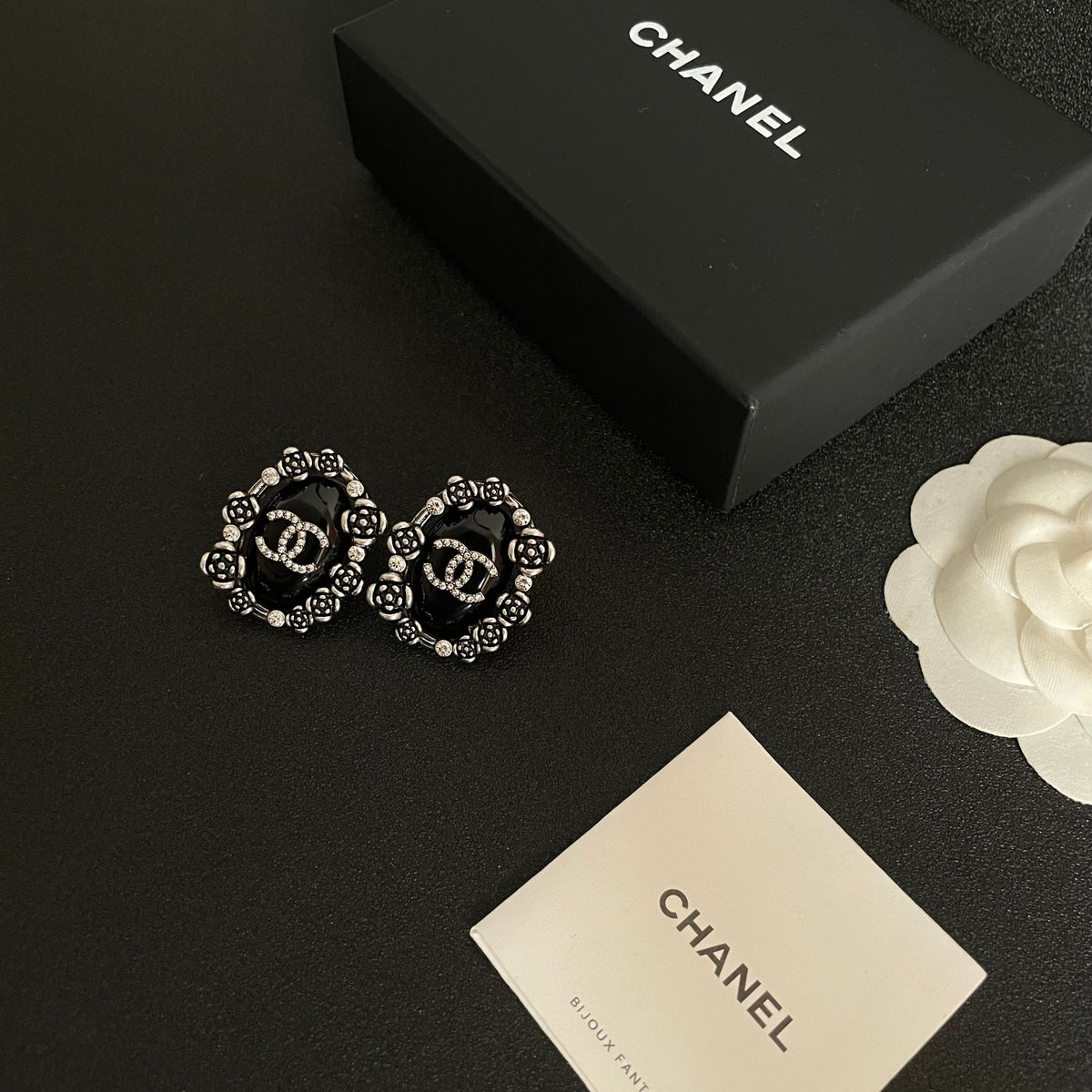 Camellia Crystal-Accent Stud Earrings – Camellia Detail – Design 002 close-up detail