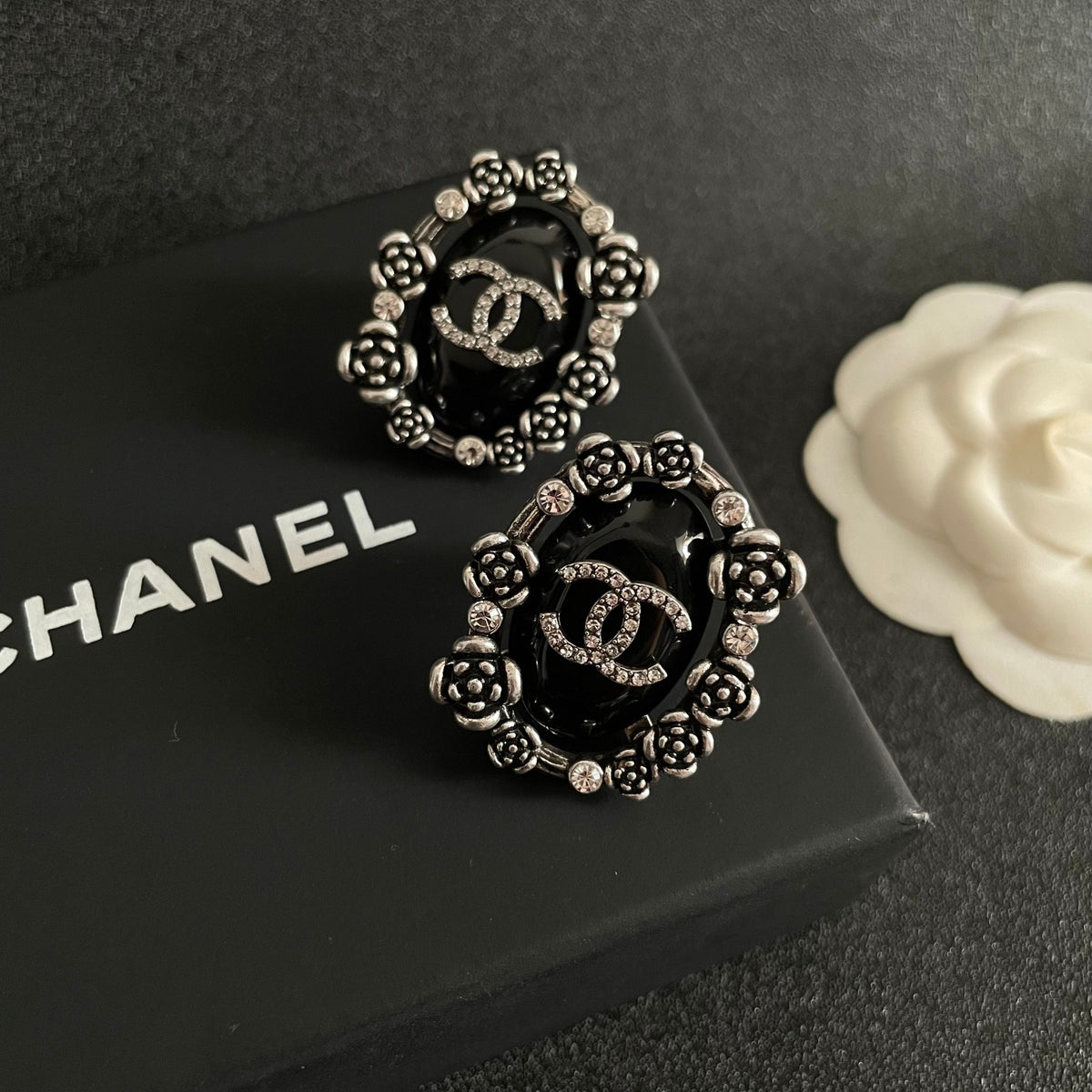 Camellia Crystal-Accent Stud Earrings – Camellia Detail – Design 002 detail view