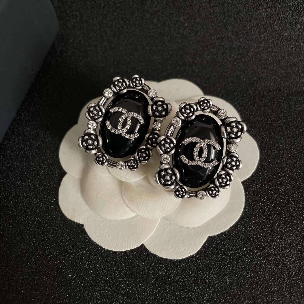 Camellia Crystal-Accent Stud Earrings – Camellia Detail – Design 002 front product view