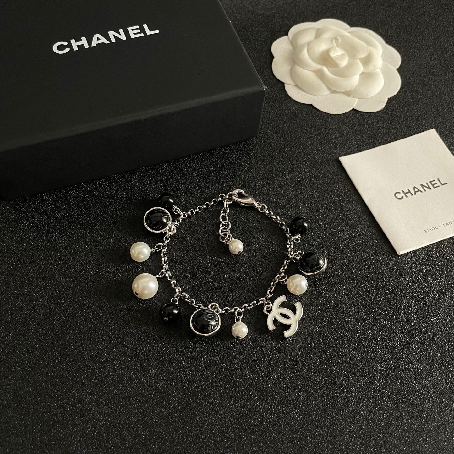 Signature Emblem Bracelet in Polished Metal-Tone – Black Detail – Design 003 detail view