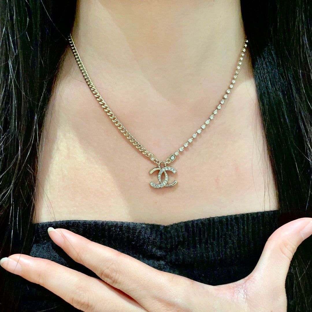 Double-C Emblem Crystal-Accent Pendant Necklace – Design 048 front product view