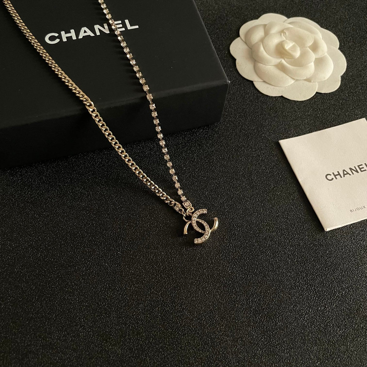 Double-C Emblem Crystal-Accent Pendant Necklace – Design 048 styled product view
