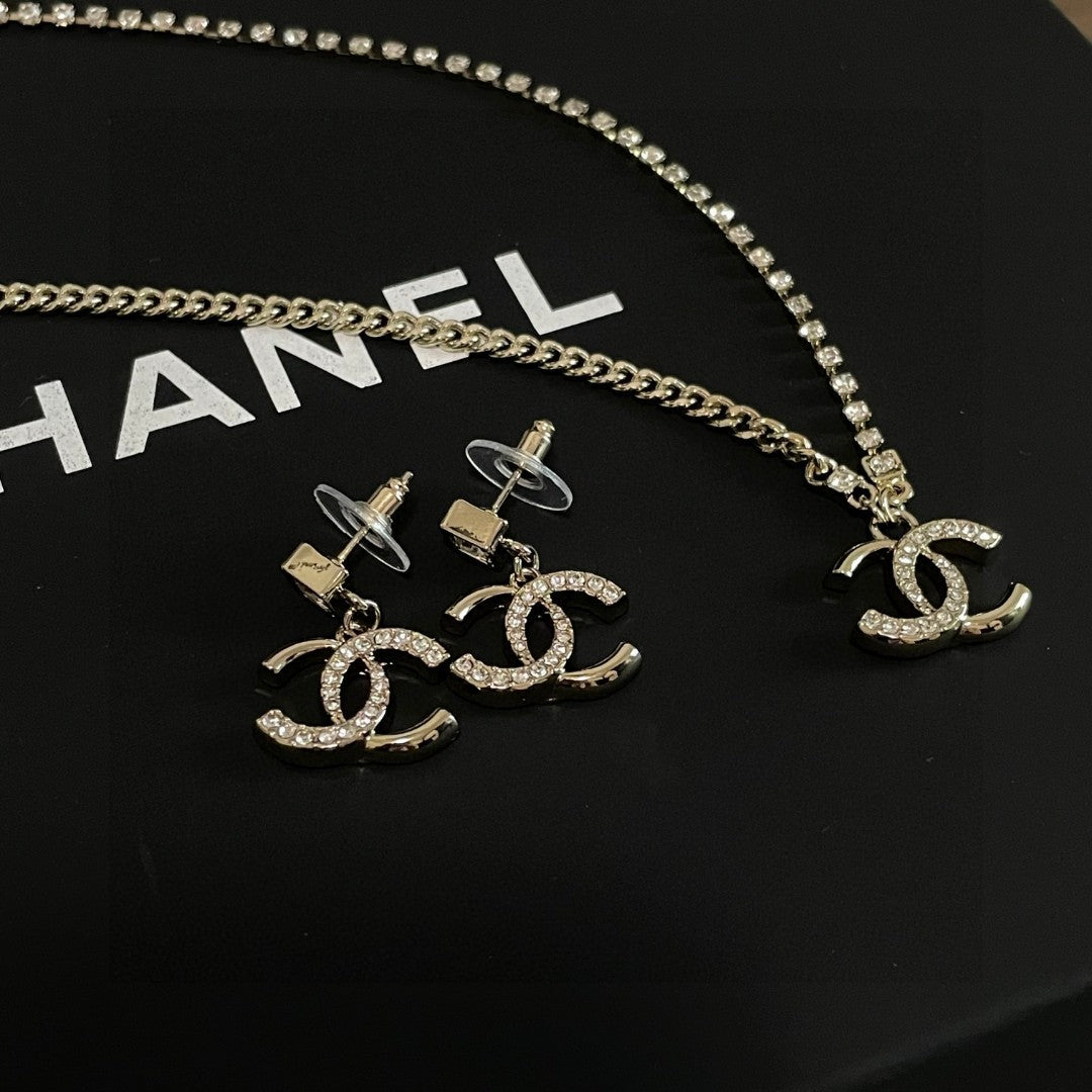 Double-C Emblem Crystal-Accent Pendant Necklace – Design 048 side detail