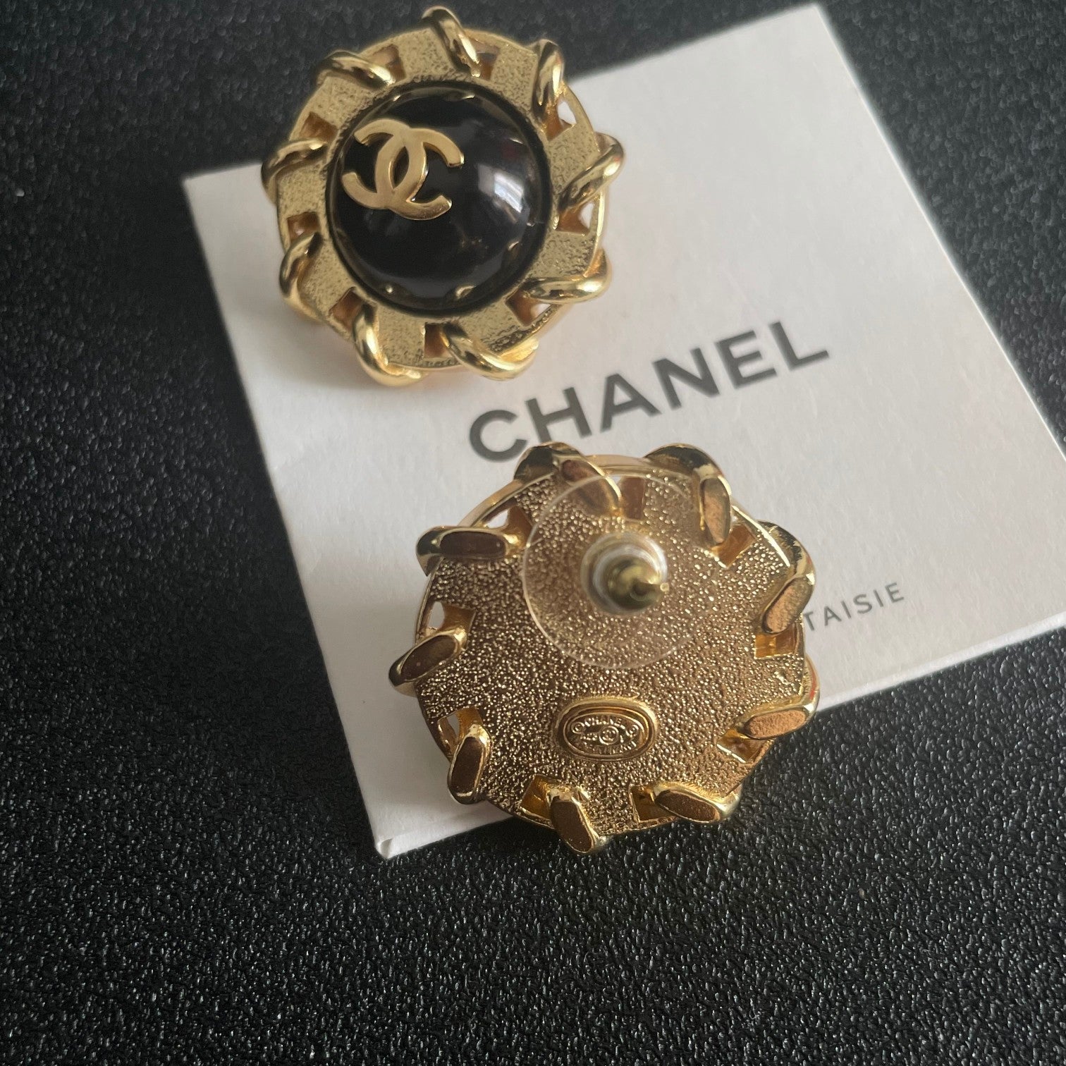 Double-C Emblem Stud Earrings in Polished Metal-Tone – Design 376 main product view