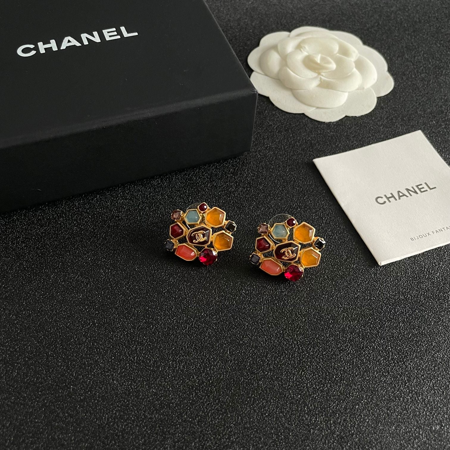 Double-C Emblem Crystal-Accent Stud Earrings – Design 056 styled product view