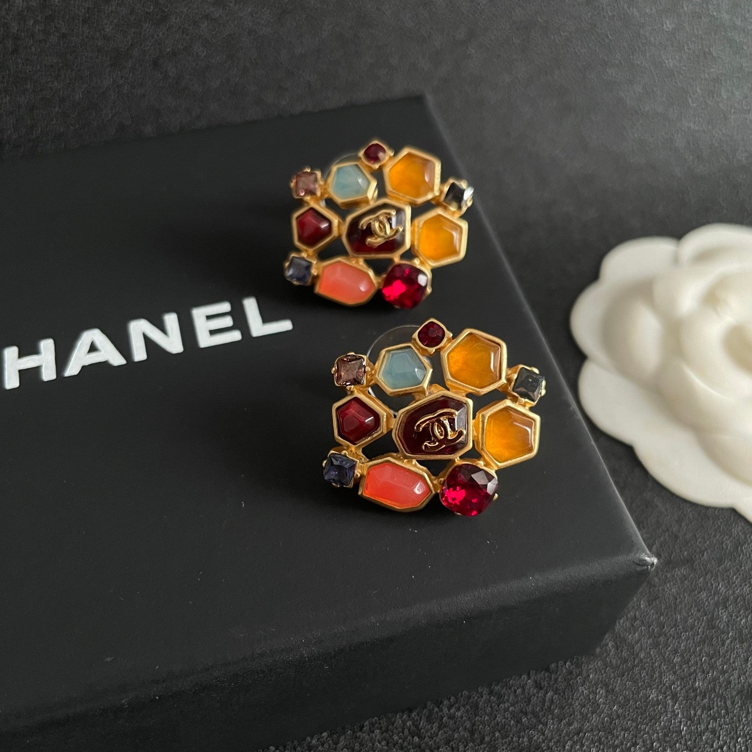 Double-C Emblem Crystal-Accent Stud Earrings – Design 056 detail view