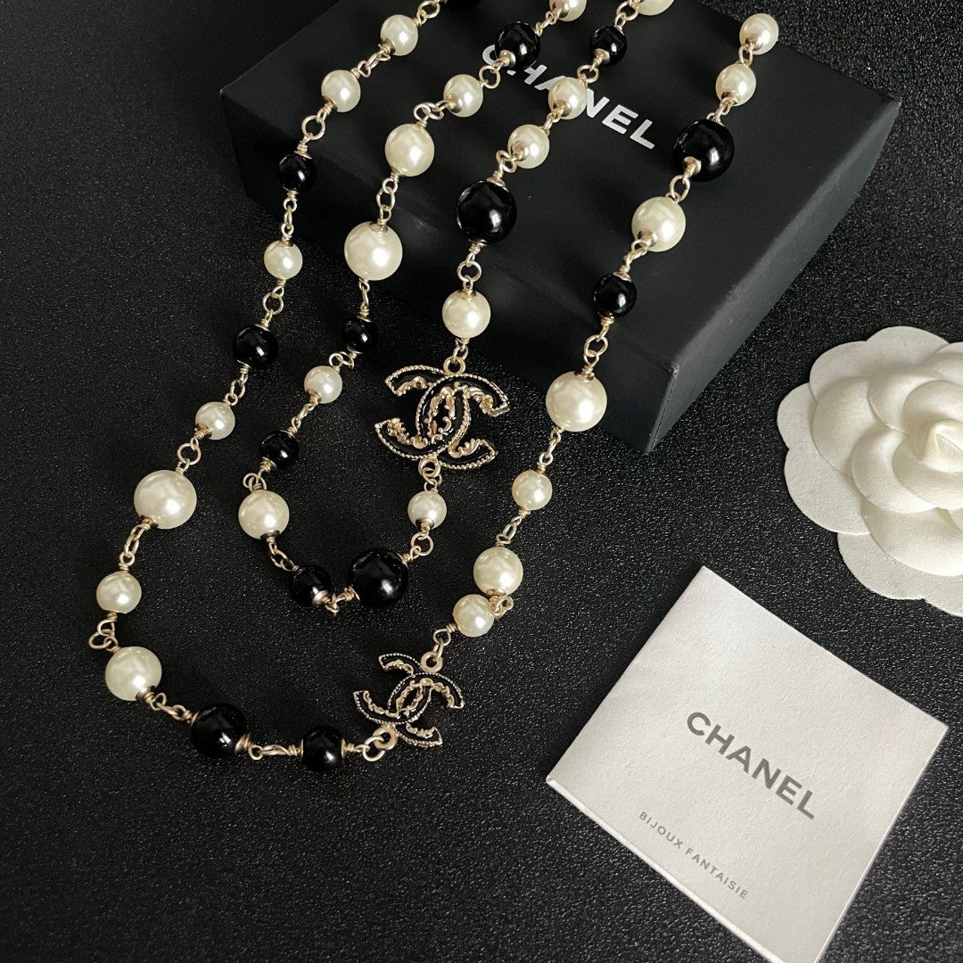 Double-C Emblem Pearl-Detail Pendant Necklace – Pearl Detail – Design 117 main product view