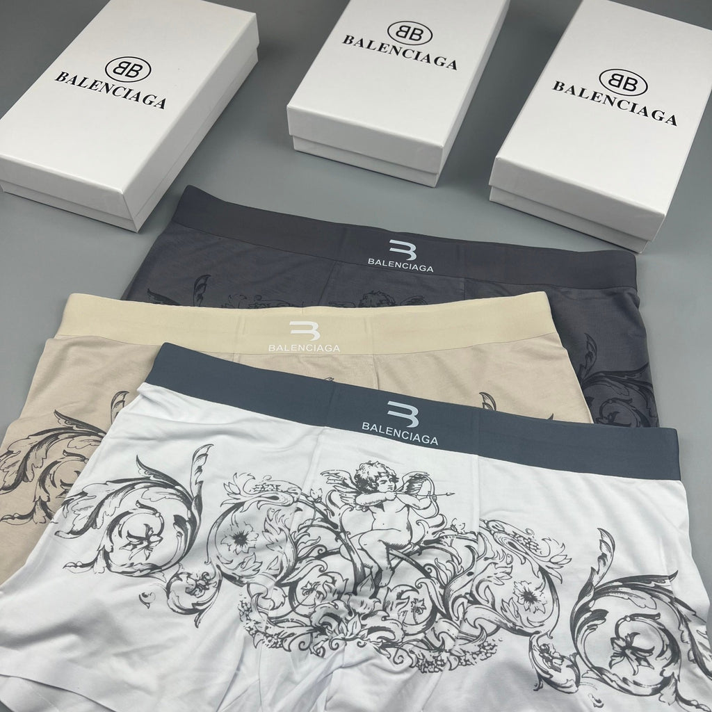 Balenciaga Illustrated Front Graphics Men's Boxer Briefs - 3-Piece Box
