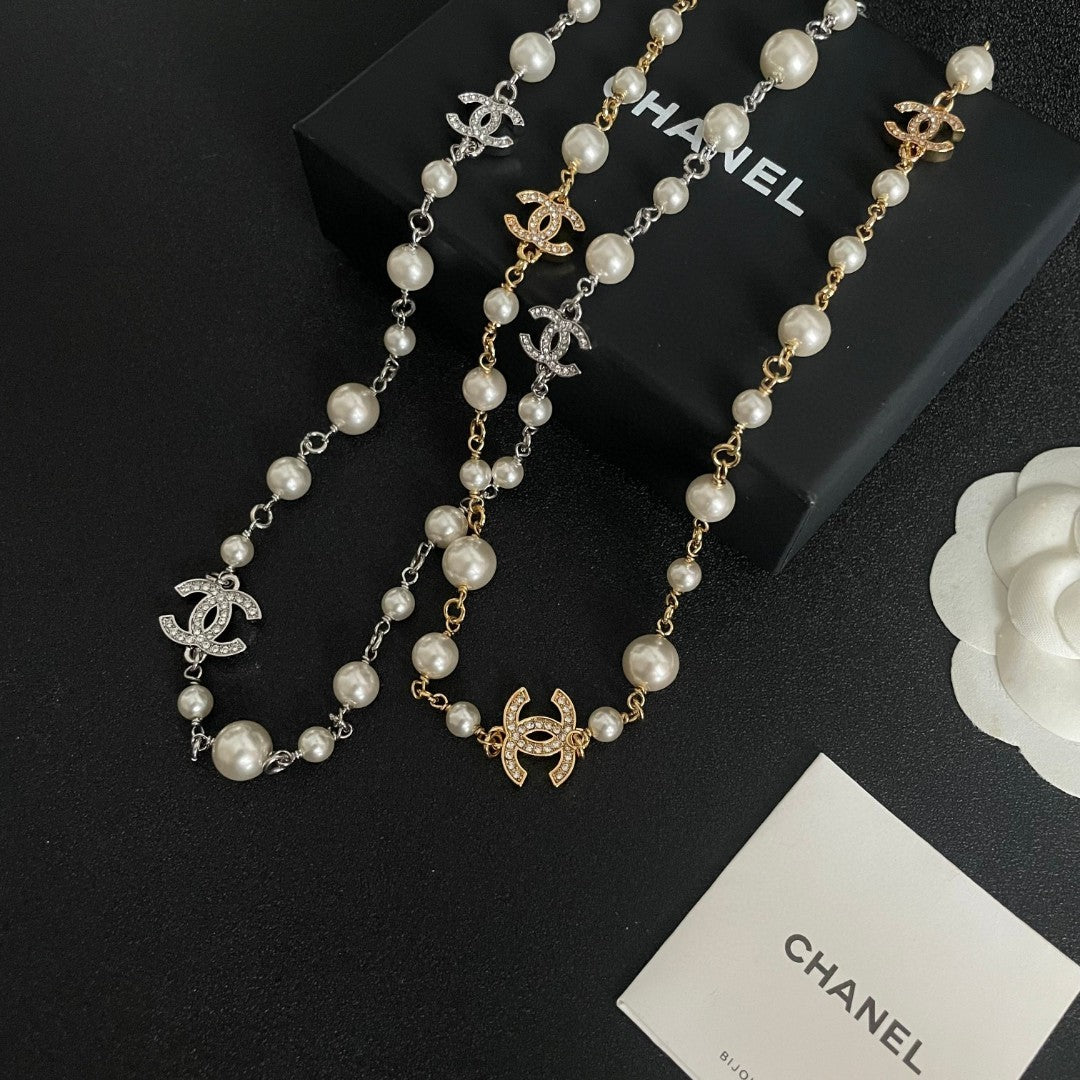 Double-C Emblem Pearl-Detail Pendant Necklace – Pearl Detail – Design 115 close-up detail