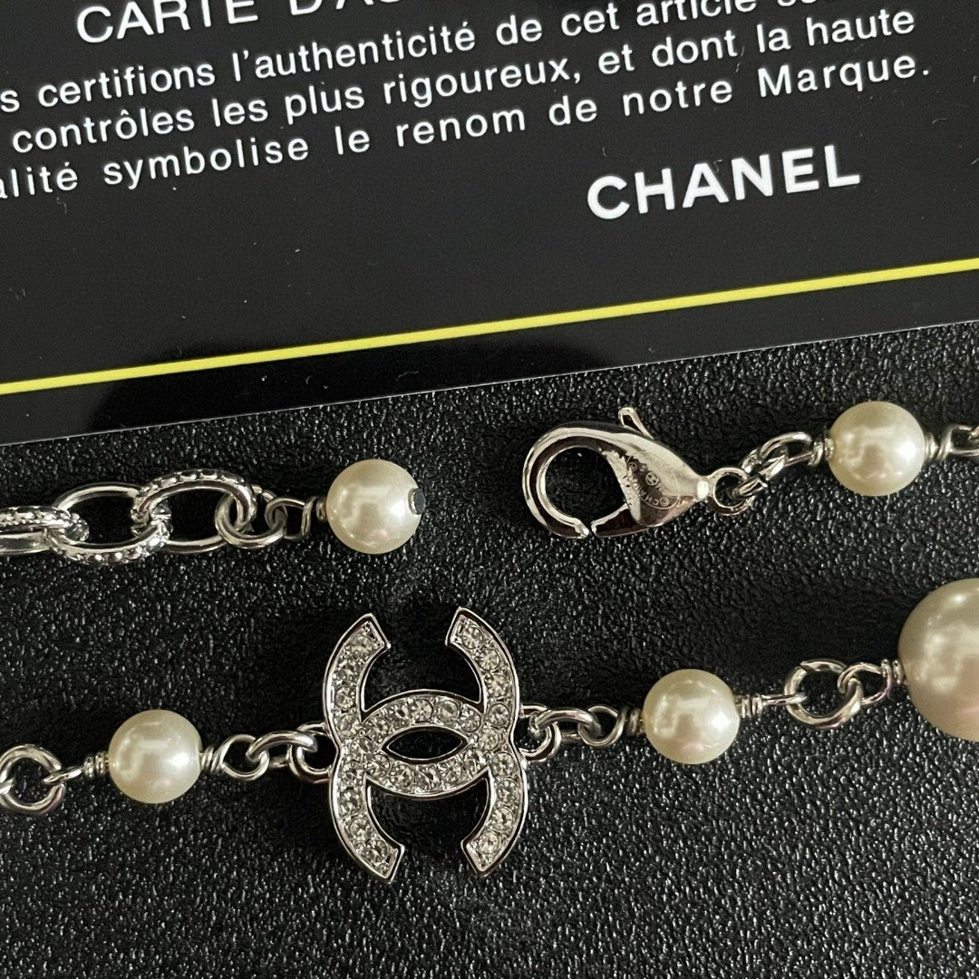 Double-C Emblem Pearl-Detail Pendant Necklace – Pearl Detail – Design 115 main product view