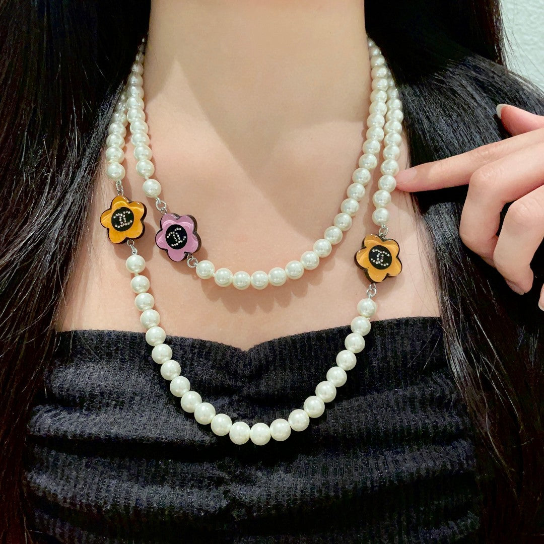 Camellia Pearl-Detail Pendant Necklace – Pearl Detail – Design 006 front product view