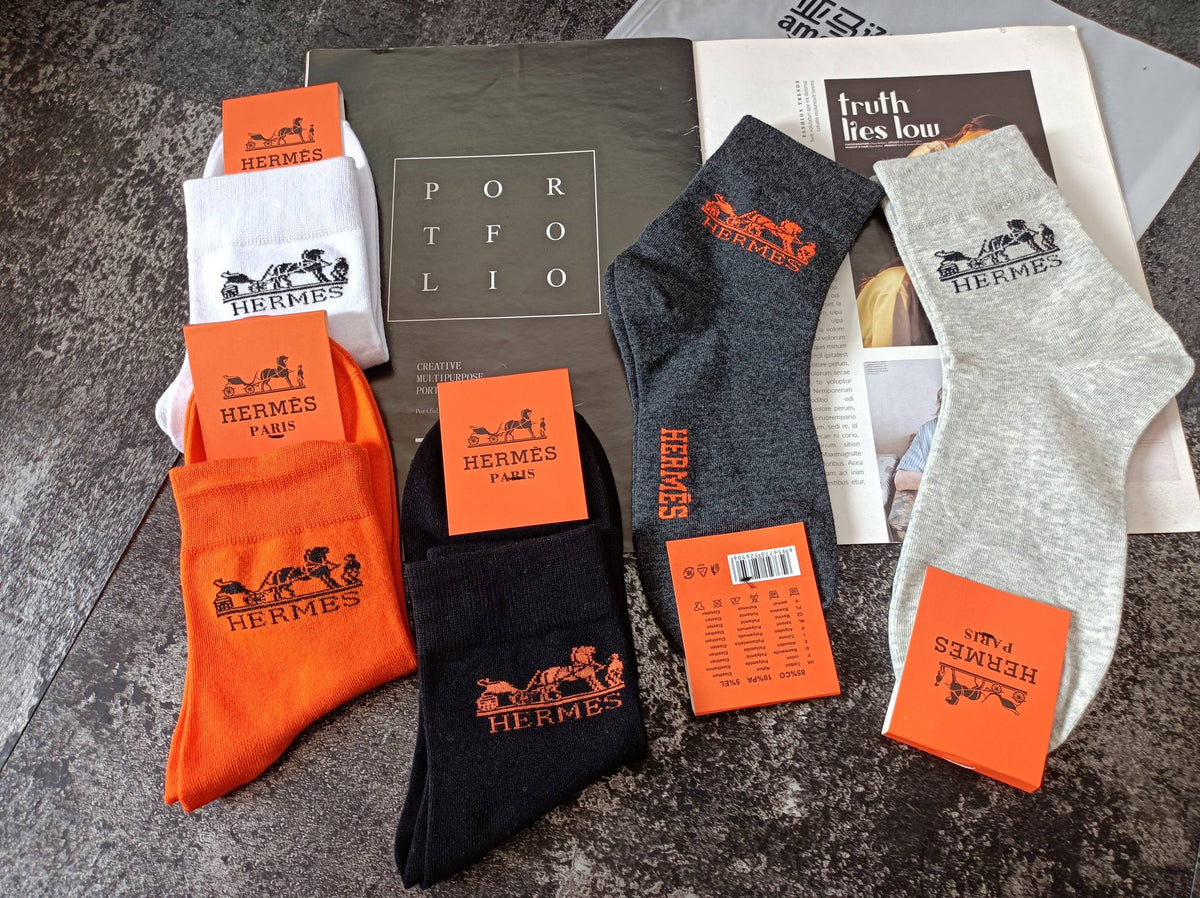 Hermes Orange-Label Crew Crew Socks 5-Pair Box Collection