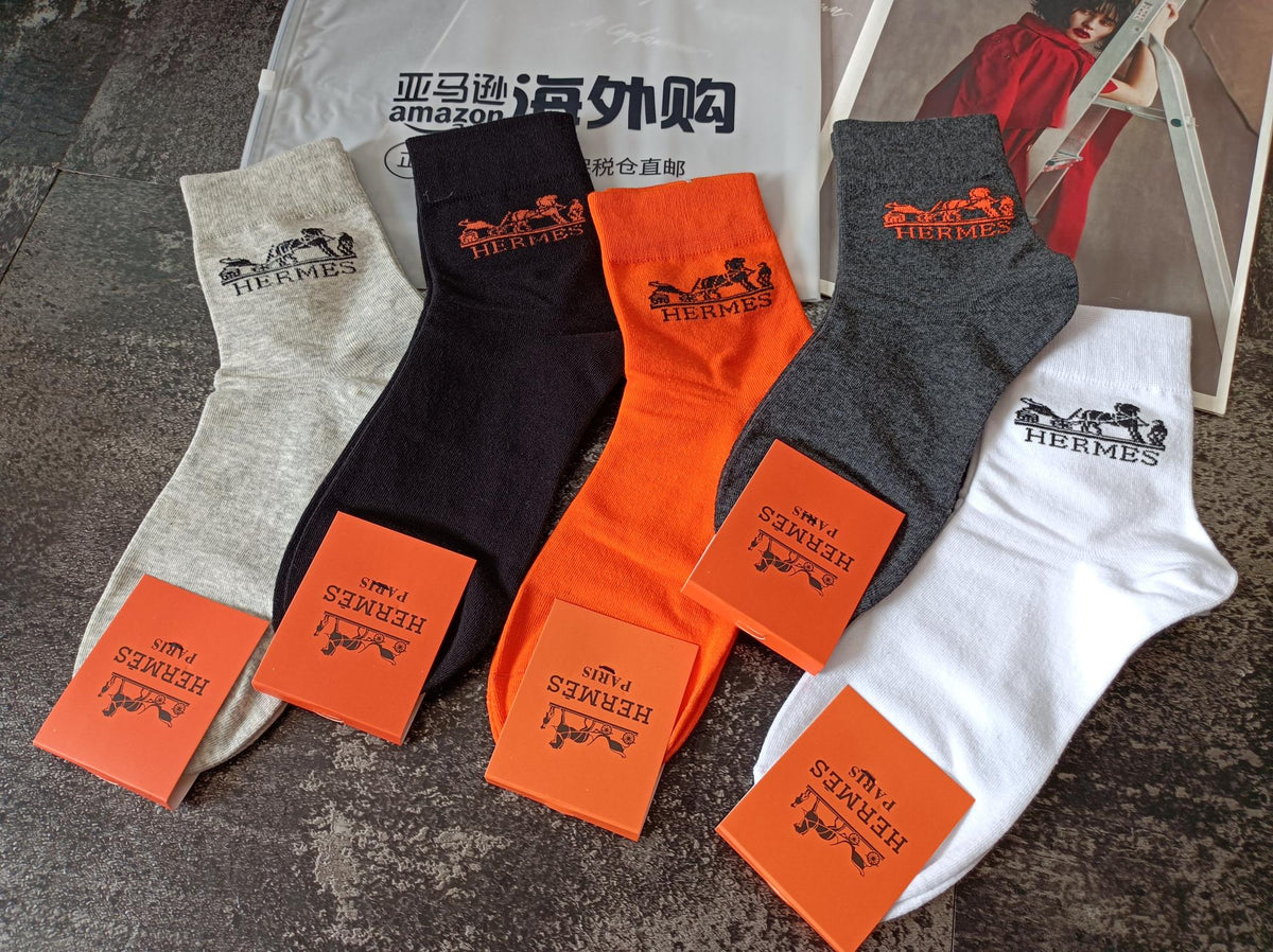 Hermes Orange-Label Crew Crew Socks 5-Pair Box Collection