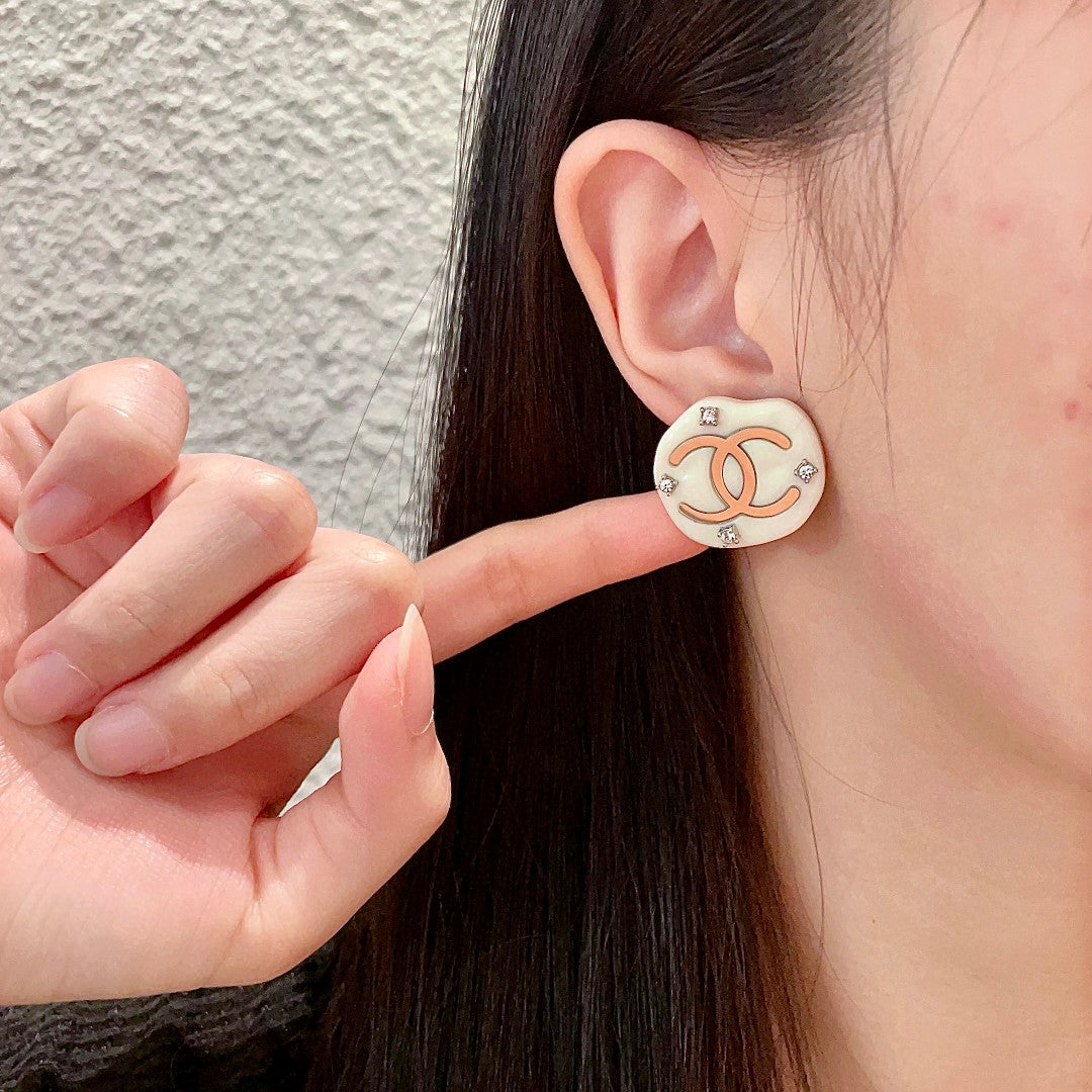 Double-C Emblem Crystal-Accent Stud Earrings – Design 051 detail view