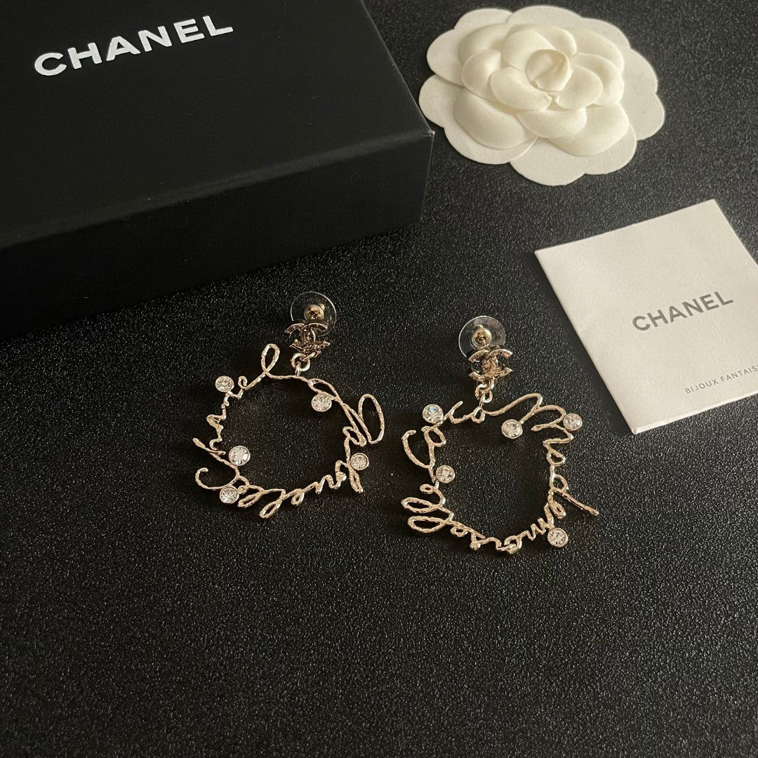 Double-C Emblem Statement Earrings in Polished Metal-Tone – Design 060 main product view