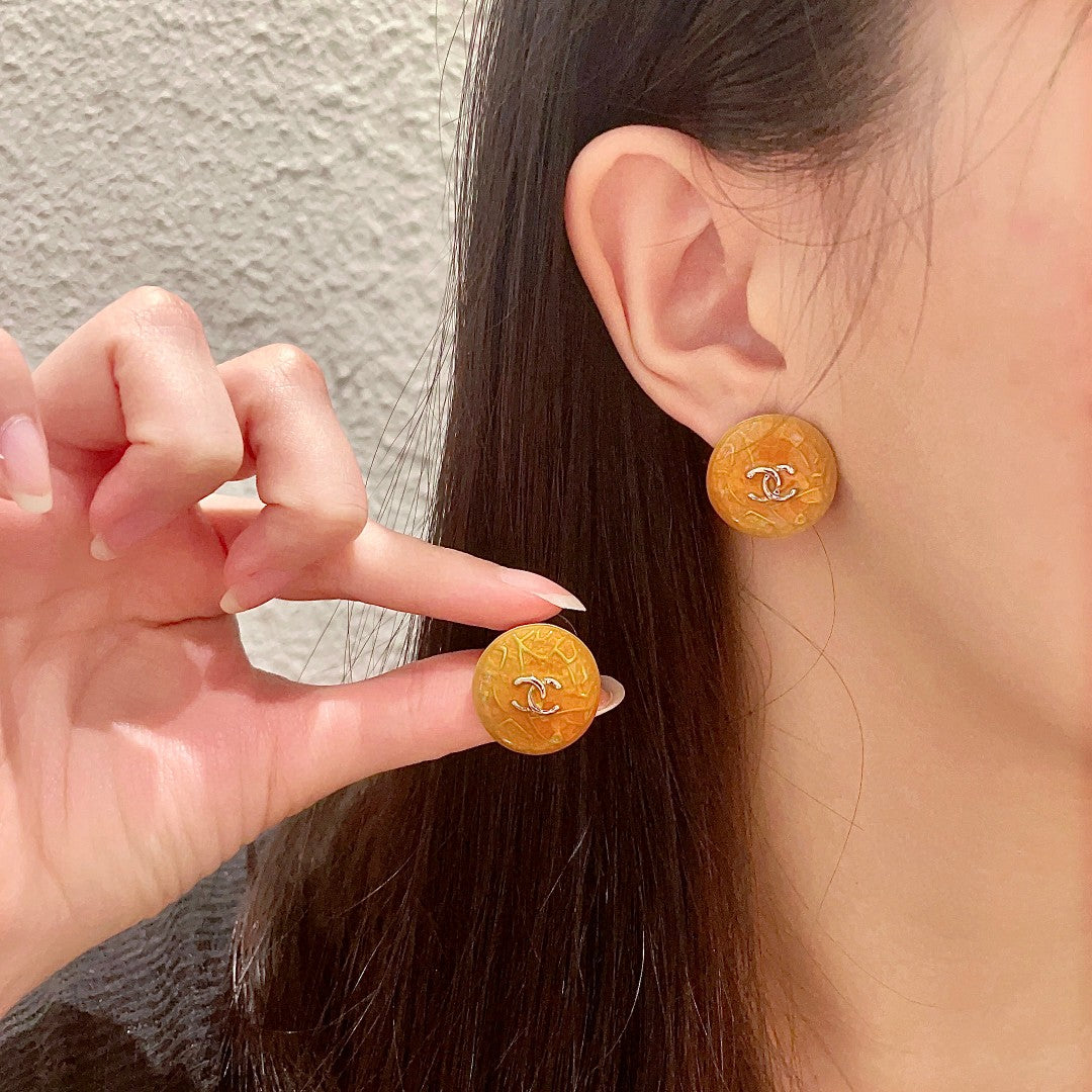 Double-C Emblem Stud Earrings in Polished Metal-Tone – Design 362 main product view