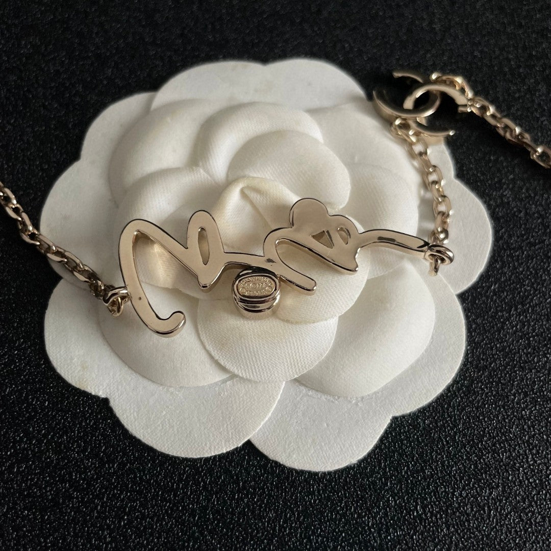 Double-C Emblem Pendant Necklace in Polished Metal-Tone – Design 062 front product view