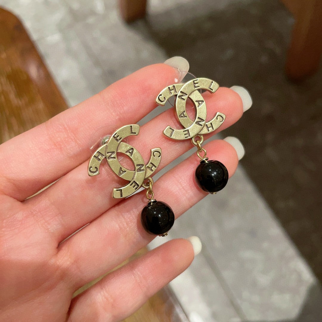 Double-C Emblem Statement Earrings in Polished Metal-Tone – Design 059 side detail