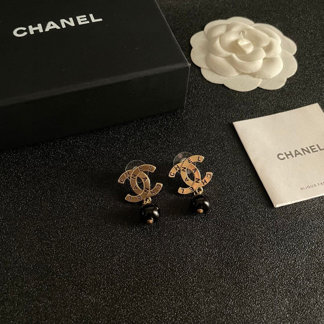 Double-C Emblem Statement Earrings in Polished Metal-Tone – Design 059 styled product view