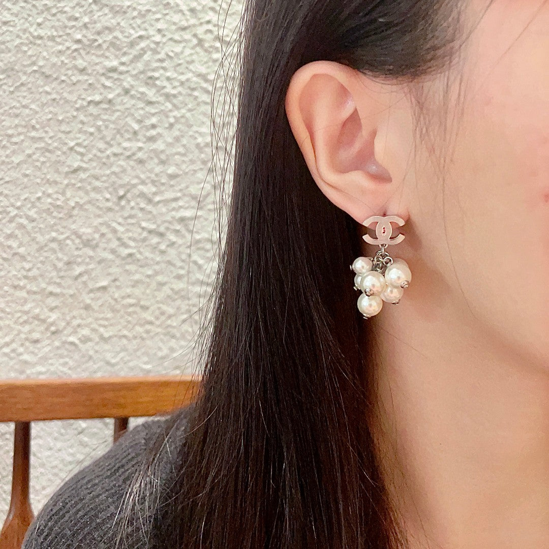 Double-C Emblem Statement Earrings in Polished Metal-Tone – Design 056 detail view