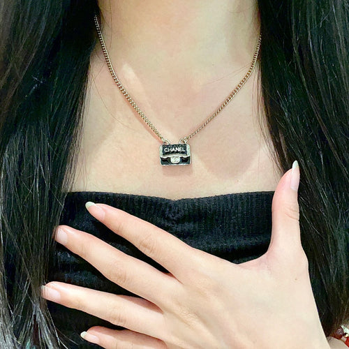 Double-C Emblem Pendant Necklace in Polished Metal-Tone – Design 056 front product view