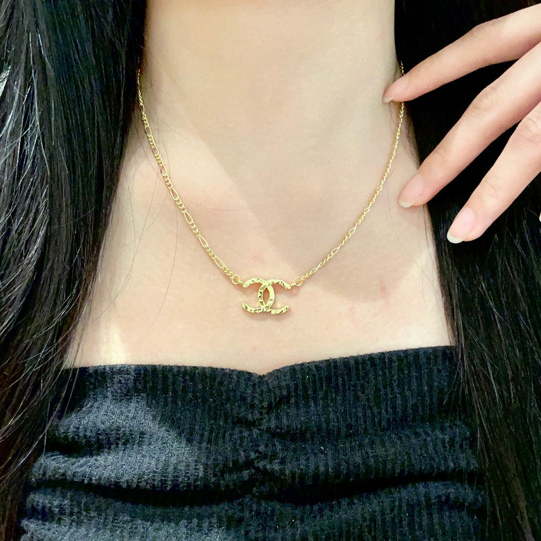 Double-C Emblem Pendant Necklace in Polished Metal-Tone – Design 051 main product view