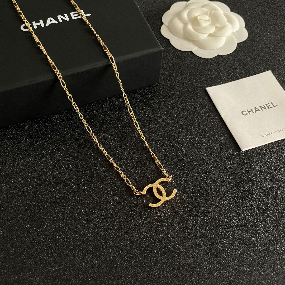 Double-C Emblem Pendant Necklace in Polished Metal-Tone – Design 051 styled product view