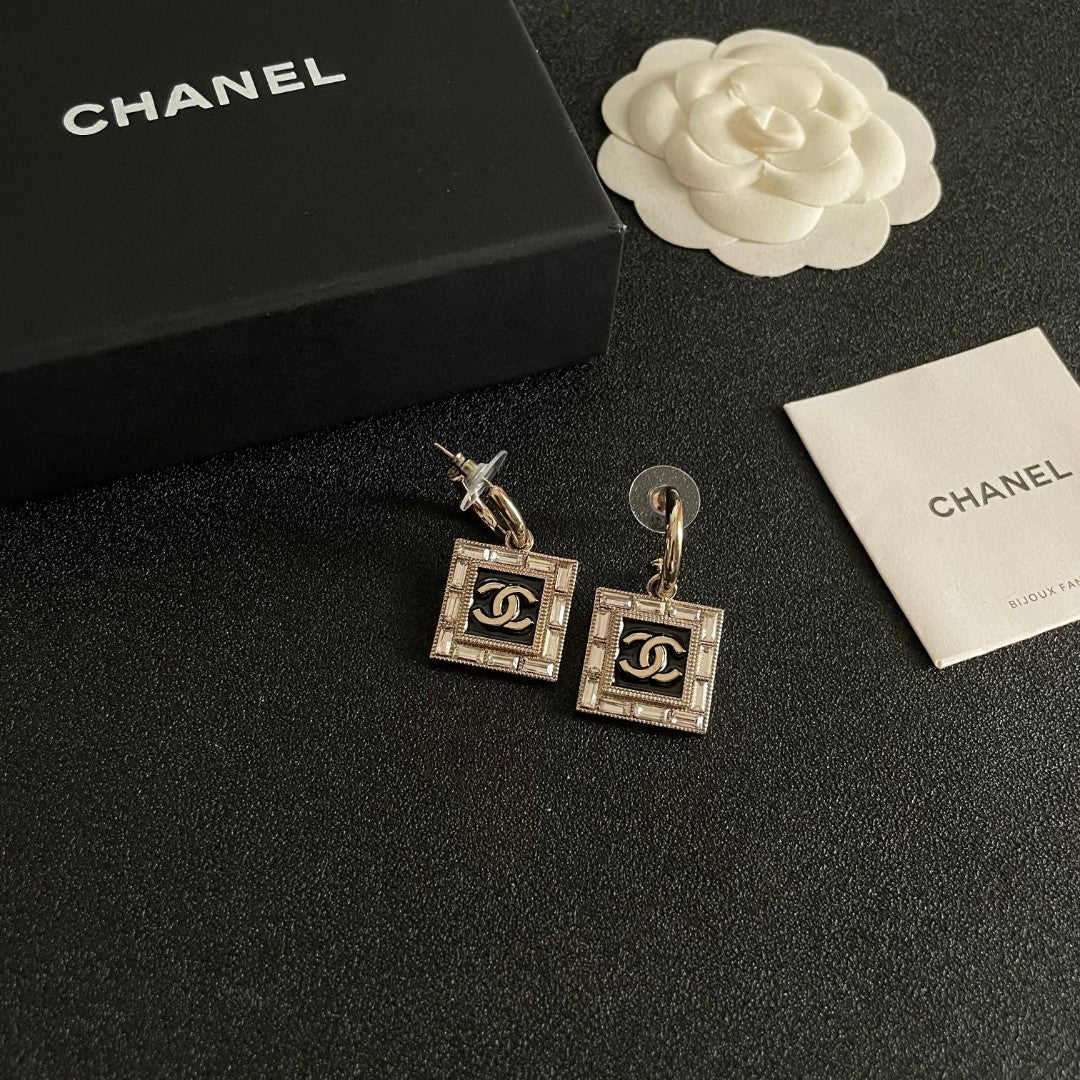 Double-C Emblem Statement Earrings in Polished Metal-Tone – Design 047 styled product view