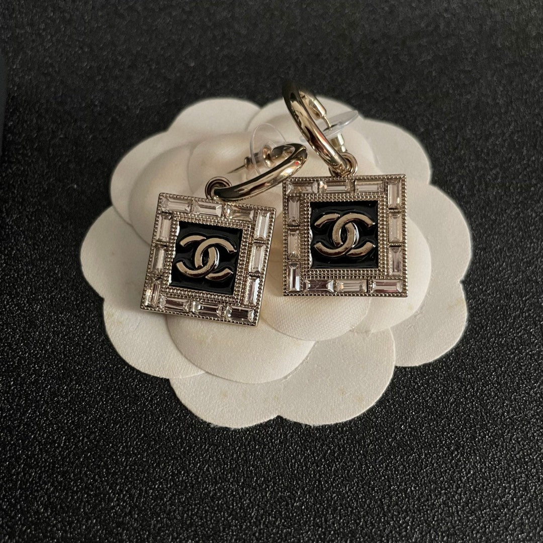 Double-C Emblem Statement Earrings in Polished Metal-Tone – Design 047 front product view