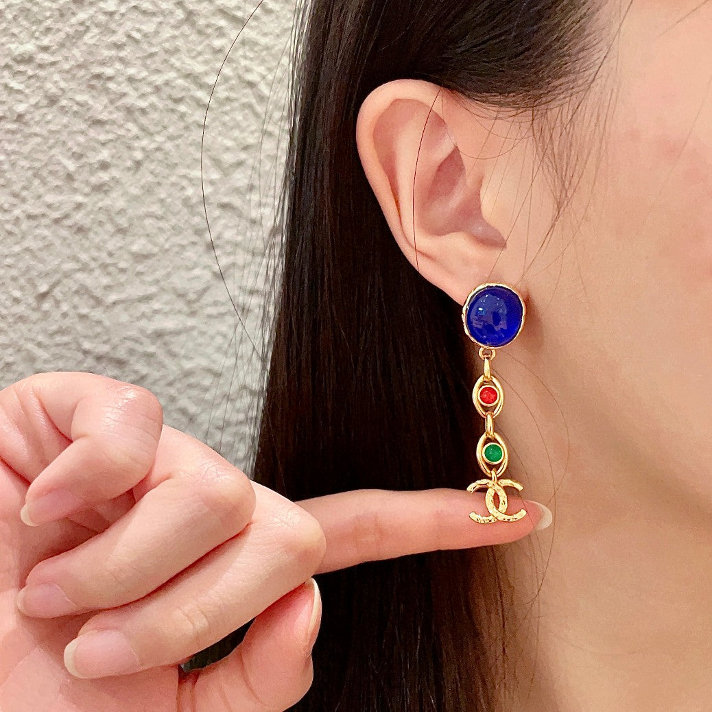 Double-C Emblem Statement Earrings in Polished Metal-Tone – Design 046 front product view