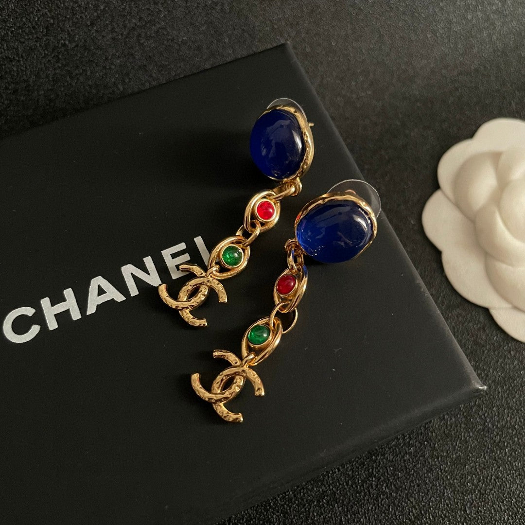 Double-C Emblem Statement Earrings in Polished Metal-Tone – Design 046 detail view