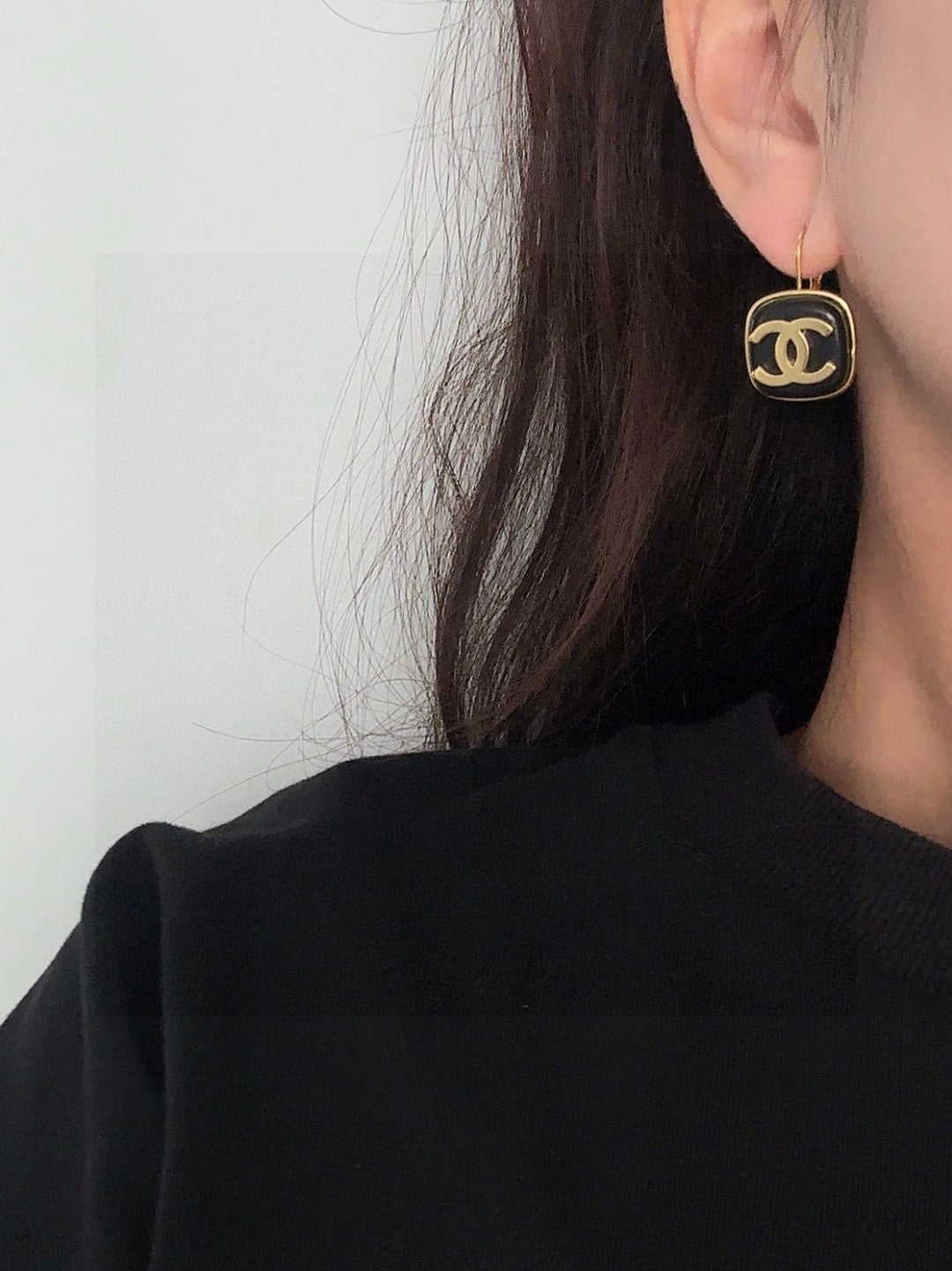 Double-C Emblem Statement Earrings in Polished Metal-Tone – Design 045 main product view