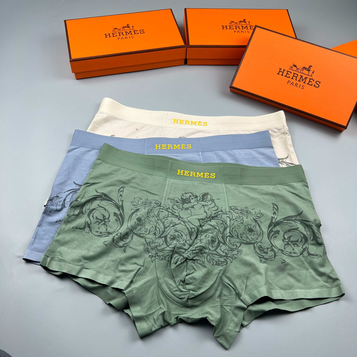 Hermes Illustrated Horse Graphics Men's Boxer Briefs - 3-Piece Box