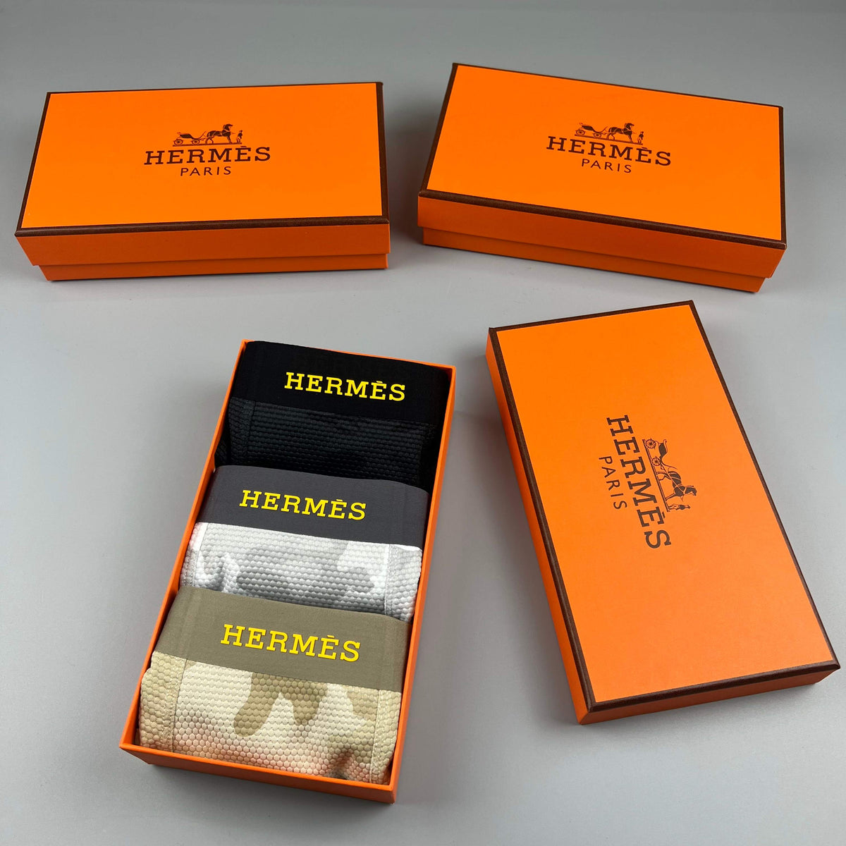 Hermes Contrast Wordmark Waistbands Men's Boxer Briefs