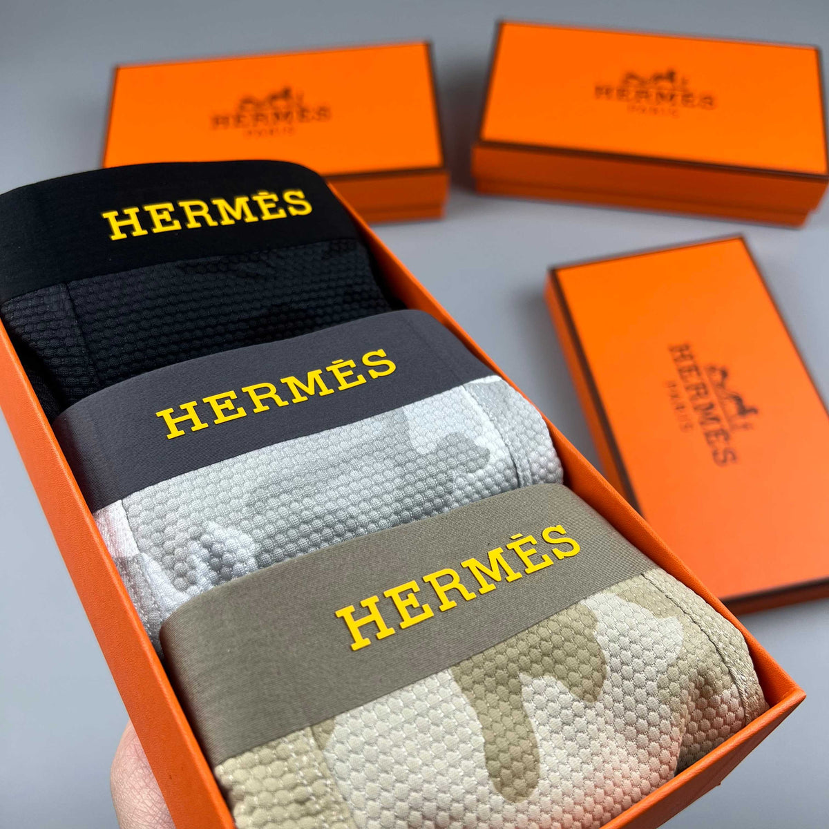 Hermes Contrast Wordmark Waistbands Men's Boxer Briefs
