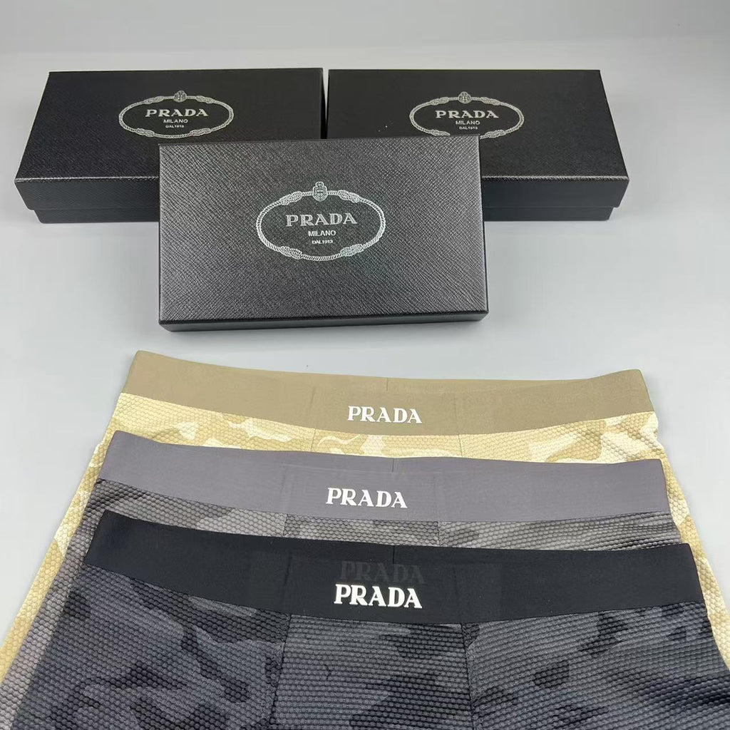 Prada Black, Grey & Khaki Men's Boxer Briefs - 3-Piece Box