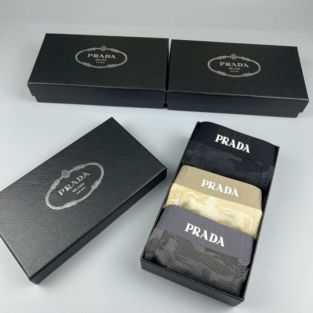 Prada Black, Grey & Khaki Men's Boxer Briefs - 3-Piece Box