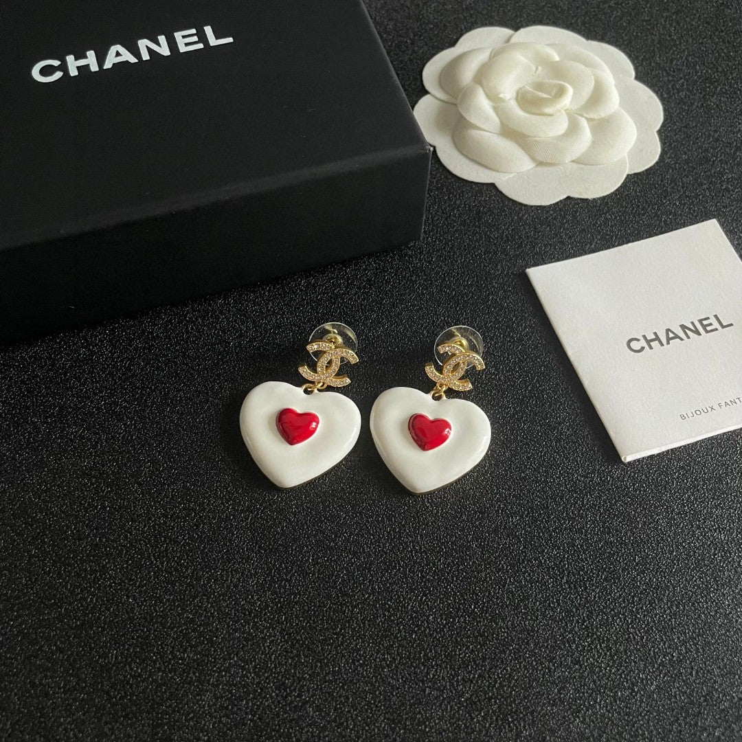 Double-C Emblem Crystal-Accent Statement Earrings – Heart Detail – Design 005 styled product view