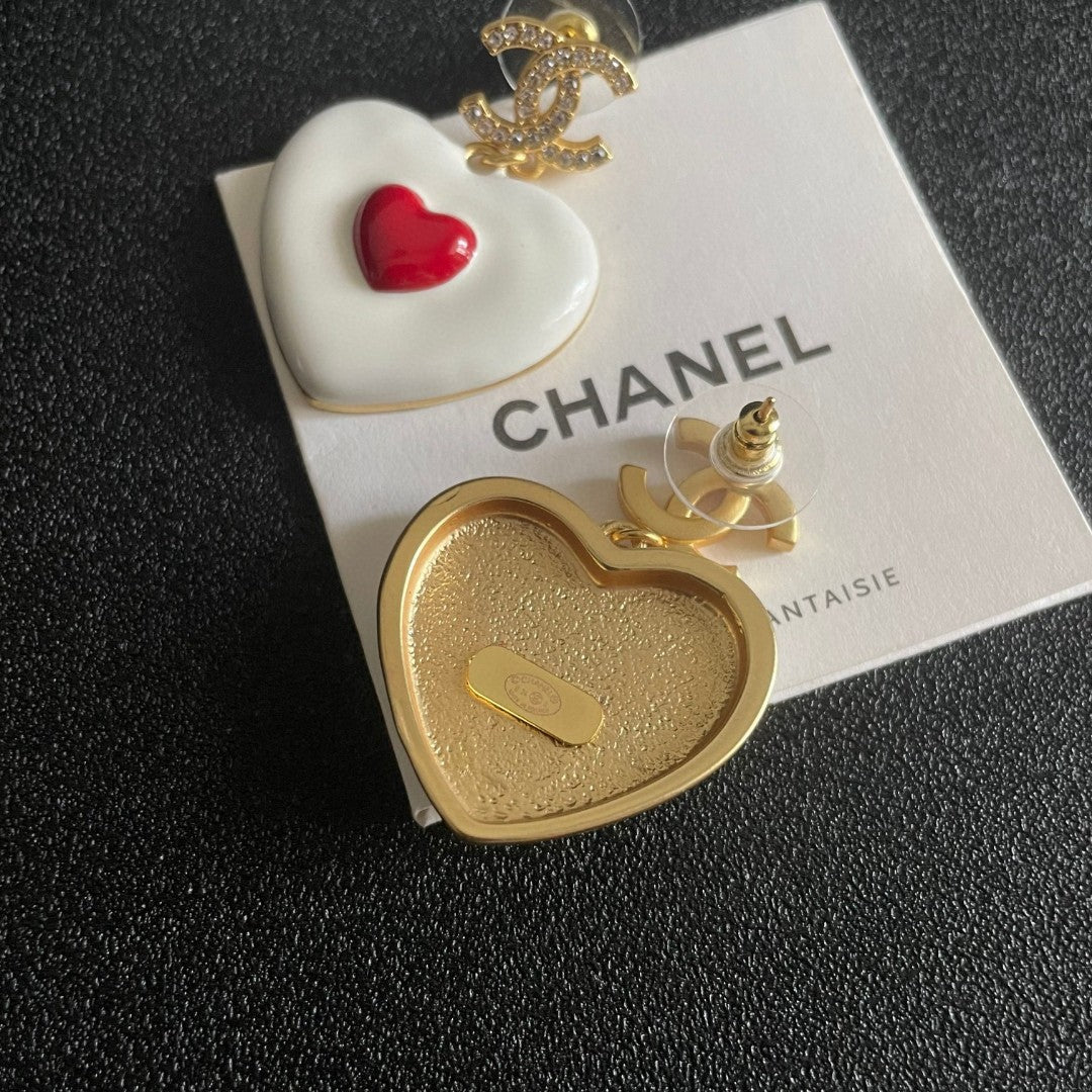 Double-C Emblem Crystal-Accent Statement Earrings – Heart Detail – Design 005 main product view