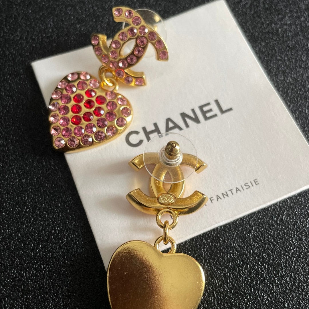 Double-C Emblem Crystal-Accent Statement Earrings – Heart Detail – Design 004 main product view