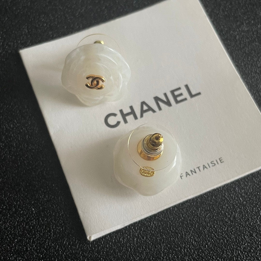 Camellia Stud Earrings in Polished Metal-Tone – Camellia Detail – Design 046 main product view