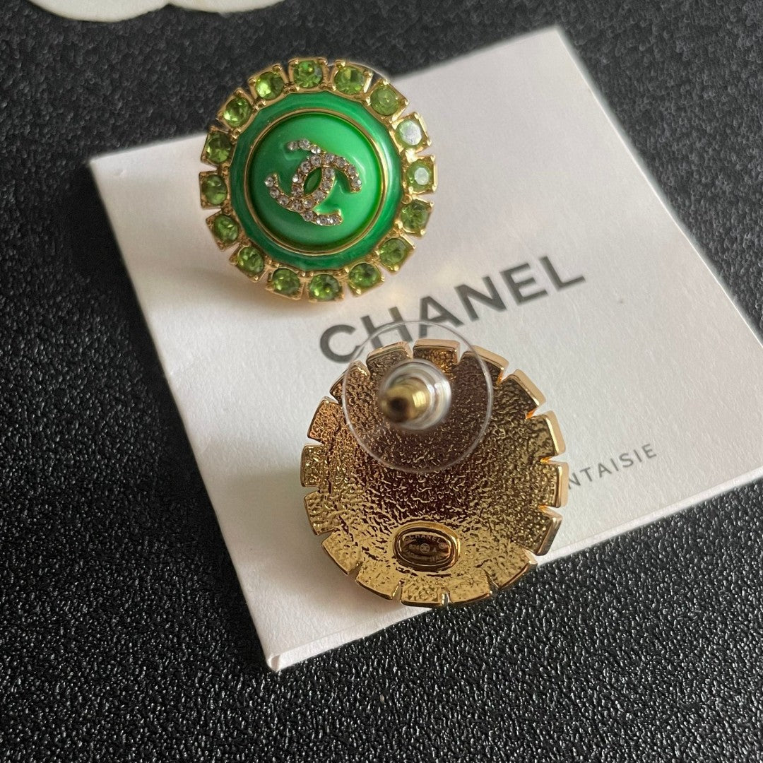 Double-C Emblem Pearl-Detail Stud Earrings – Pearl Detail – Design 016 front product view