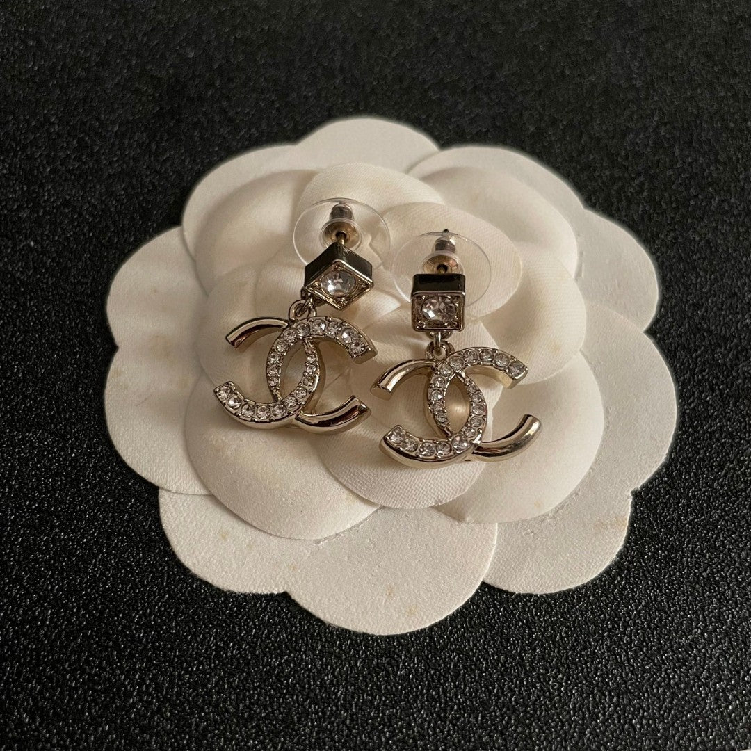 Double-C Emblem Crystal-Accent Statement Earrings – Design 023 main product view