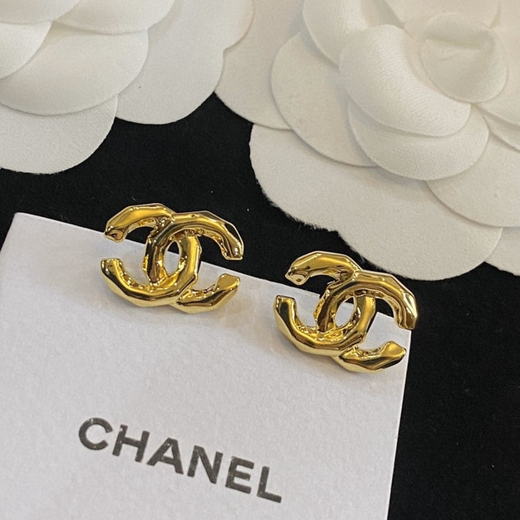 Letter Stud Earrings in Polished Metal-Tone – Design 015 main product view