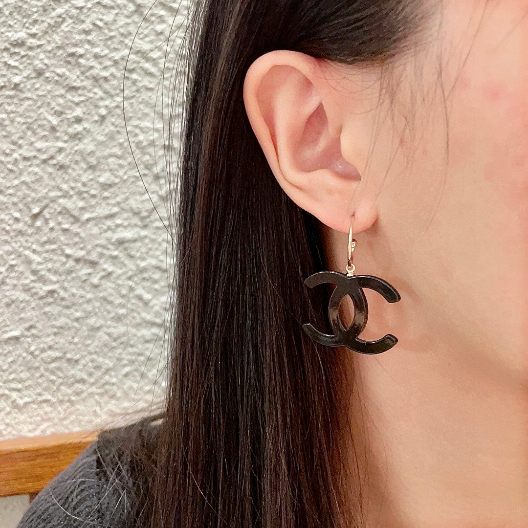 Double-C Emblem Statement Earrings in Polished Metal-Tone – Design 042 detail view