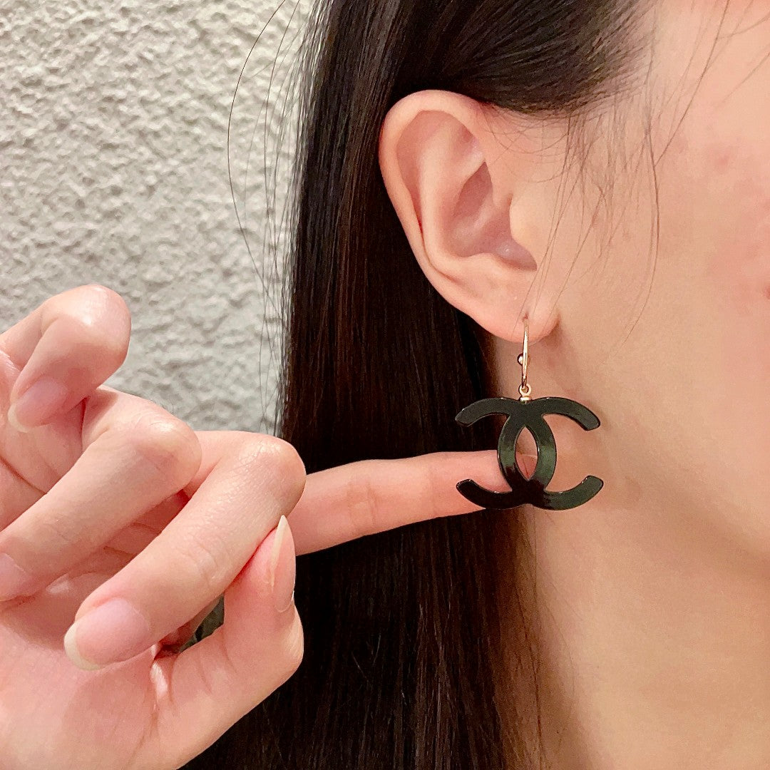 Double-C Emblem Statement Earrings in Polished Metal-Tone – Design 042 front product view