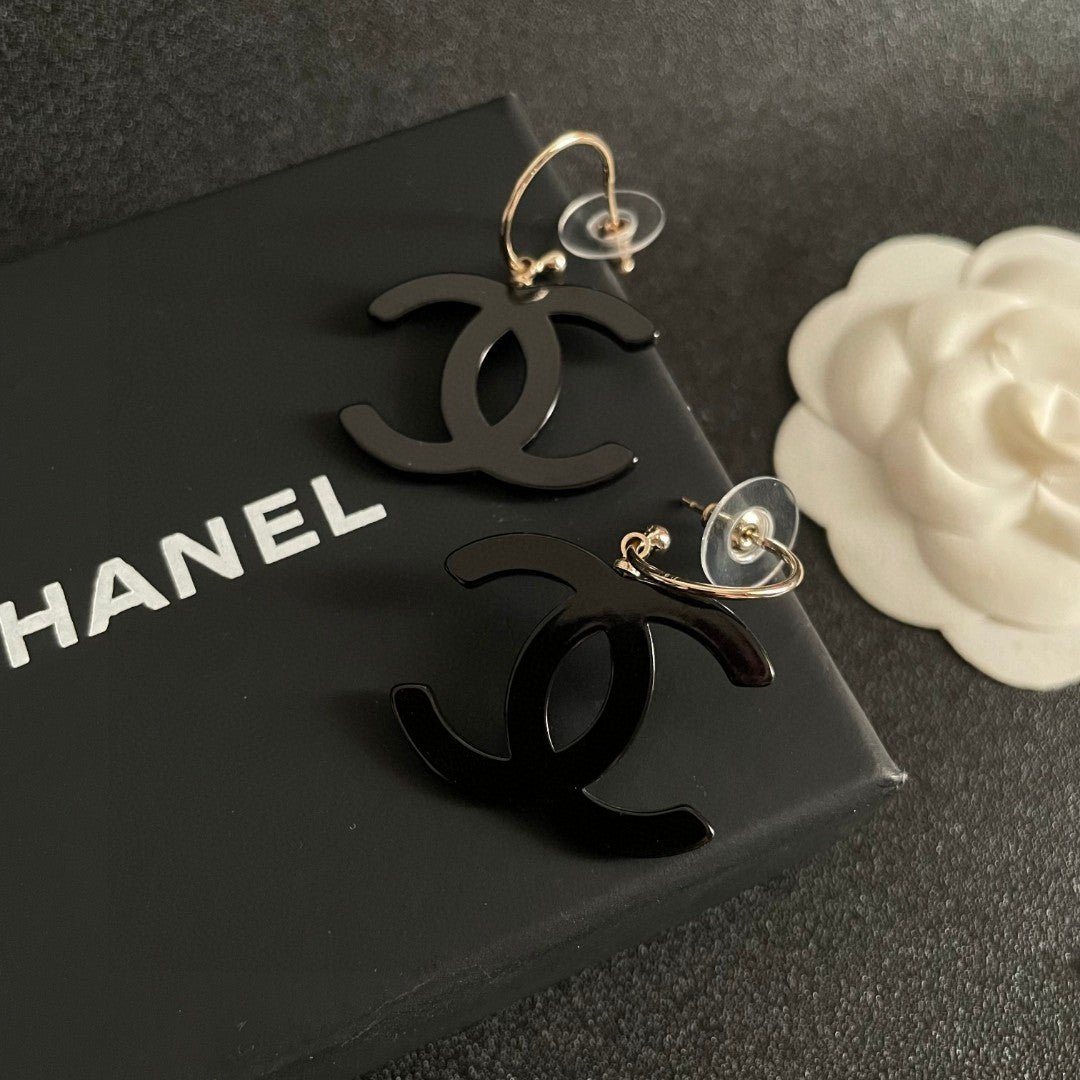 Double-C Emblem Statement Earrings in Polished Metal-Tone – Design 042 detail view
