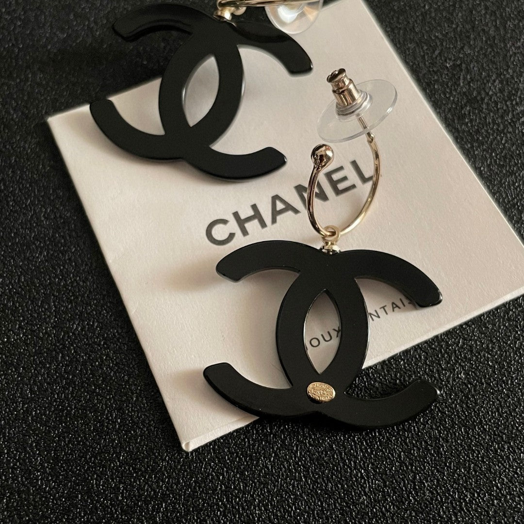 Double-C Emblem Statement Earrings in Polished Metal-Tone – Design 042 main product view